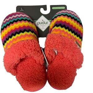 Pudus Bright Coral Chevron Creekside Slide Slippers Size Large 9/10 NEW